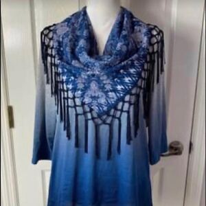 ONE WORLD SMALL Floral Scarf Neck Mid Sleeve Ombré Top